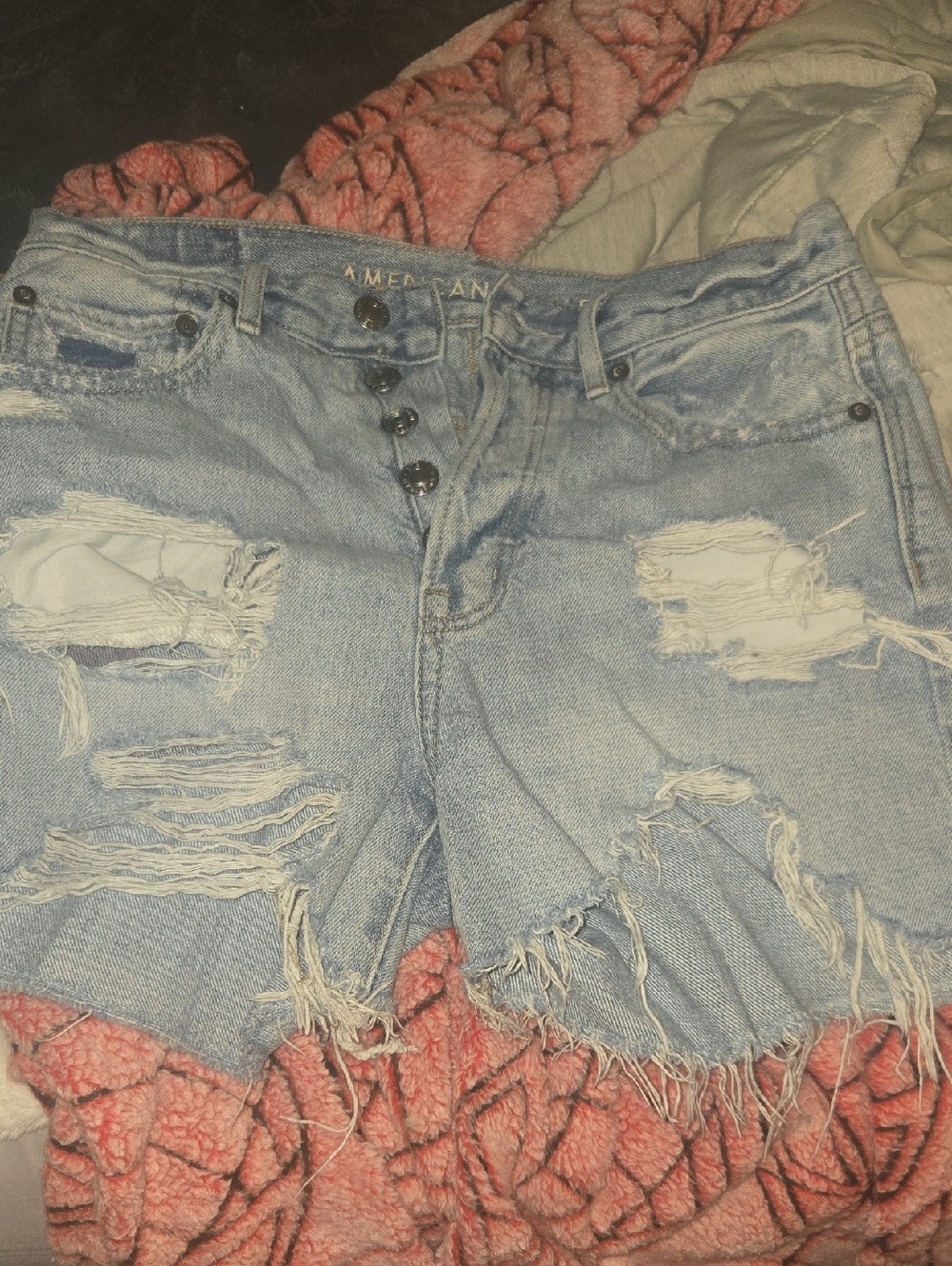 American Eagle Outfitters Light Blue Ripped Denim Cutoff Shorts